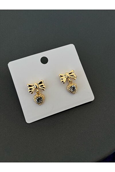 ulaşaksesuar Şeffaf Taş Altın Renk Fiyonk Kadın Küpe