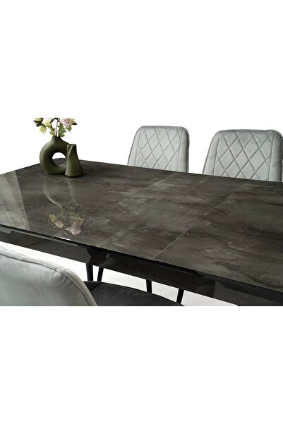 Evistro Kelebek Cappicino Ahşap Salon Yemek Masa Sandalye Takımı 4 Çapraz Sandalyeli Ortadan Açılır 70x120cm