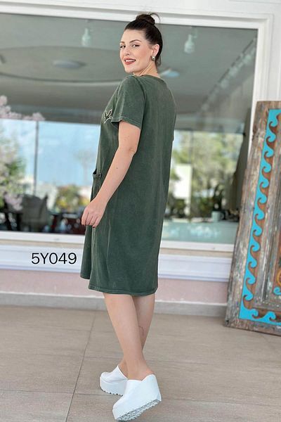 İnce Topuk Stone Printed Dress with Front Mesh Pocket 5Y049