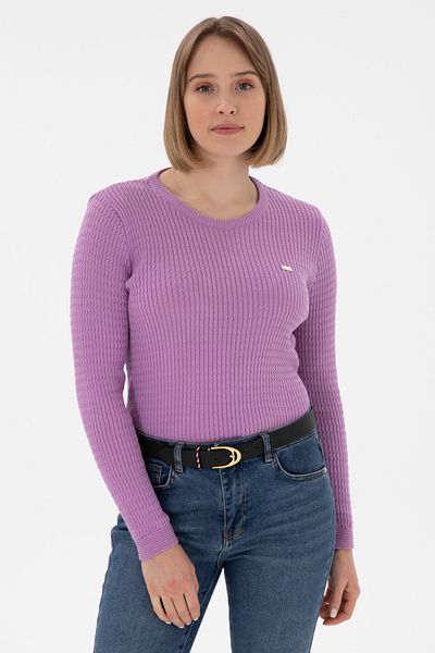 U.S. Polo Assn. Pulover de bază liliac cu gât crew pentru femei 50312922 -VR034