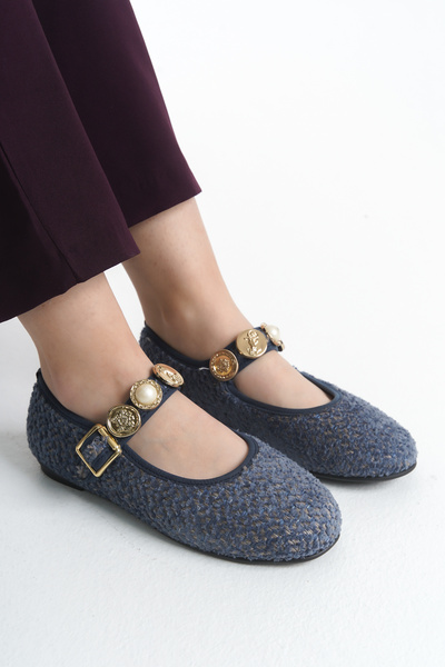 Nexs Daily Women's Smoked Knitwear Ballerina Strap Adjustable Buckle Lightweight Comfortable Shoes