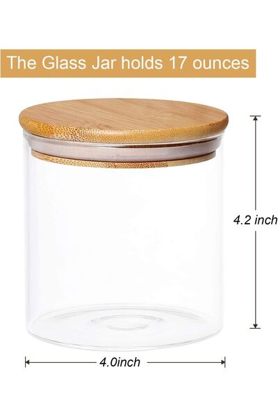 AKDC Set of 4 Round Glass Jars with Bamboo Lids,Airtight Containers for Tea, Coffee, Snacks (500ml)