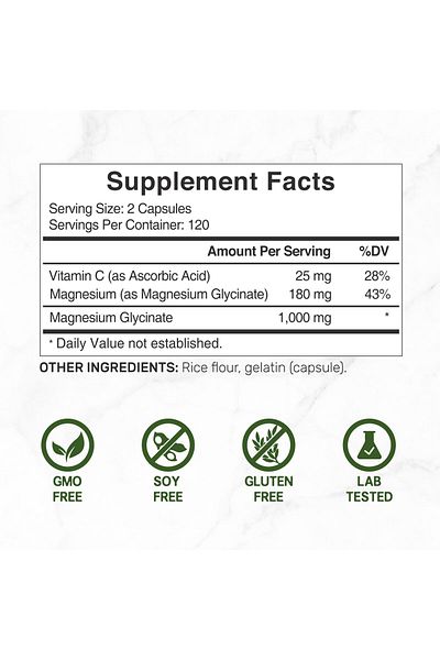 DEAL SUPPLEMENT Magnesium Glycinate 500mg, 1000mg with Vitamin C, 240 Caps - Chelated for Absorption