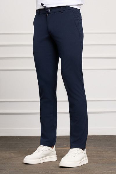 Morven Navy Blue Slim Fit Slim Fit Side Pocket Lace up Jogger Men's Trousers