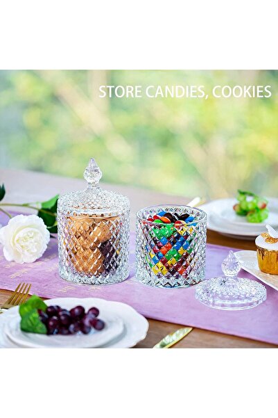 AKDC Glass Candy Jars with Lids, 14x9 cm Amber Decorative Cookie Jars for Party, Set of 2
