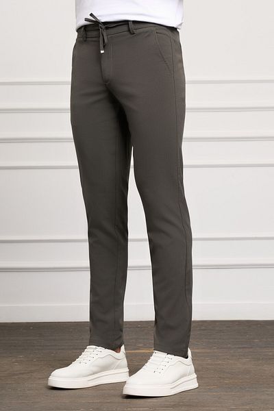 Morven Khaki Slim Fit Slim Fit Side Pocket Lace up Jogger Men's Trousers