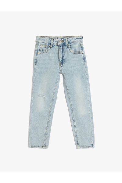 Koton Cotton Denim Trousers with Adjustable Elastic Waist