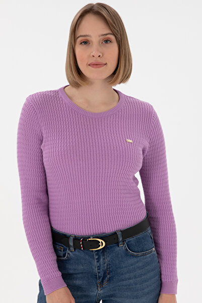 U.S. Polo Assn. Kadın Lila Bisiklet Yaka Basic Kazak 50312922-VR034