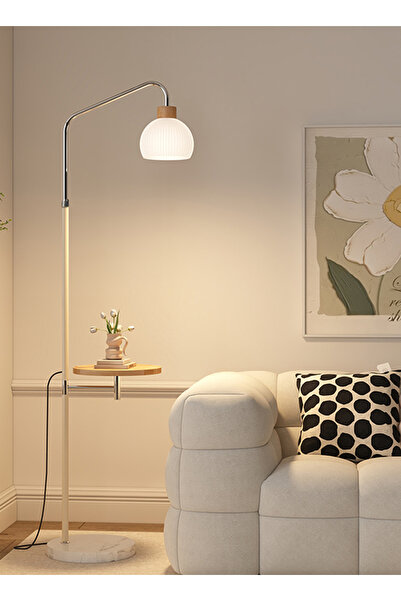 sharpdo LED French Retro Living Room Sofa Floor Lamp, 3-Color Variable Light Bulb, with Coffee Table Shelf