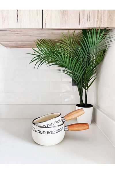 Bonjour Gift & Hobby 2-Piece Enameled Deep Sauce Bowl with Wooden Handle 14 Cm/16 cm