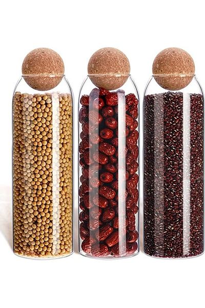 AKDC Glass Food Storage Canister with Airtight Cork Lid [1200ml/42Oz], Set of 3 for Kitchen Pantry
