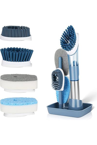 COOYA Soap Dispensing Dish Brush Set with 1 Holder and 4 Replaceable Brush Heads