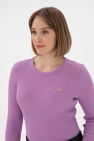 U.S. Polo Assn. Pulover de bază liliac cu gât crew pentru femei 50312922 -VR034