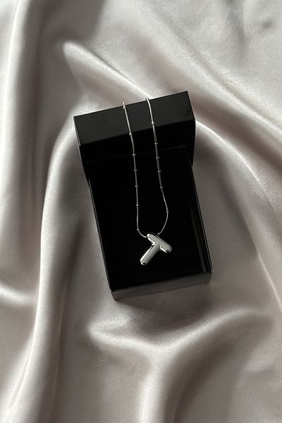 Letrovis Steel Silver Color Bubble Letter "T" Women's Necklace