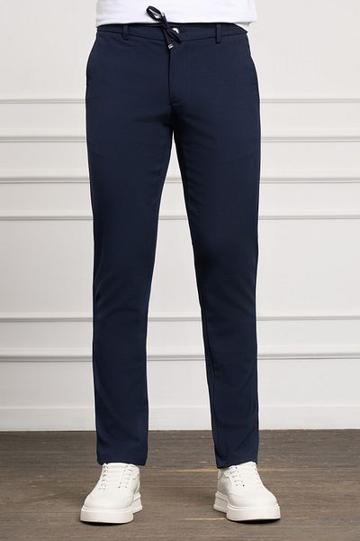 Morven Navy Blue Slim Fit Slim Fit Side Pocket Lace up Jogger Men's Trousers