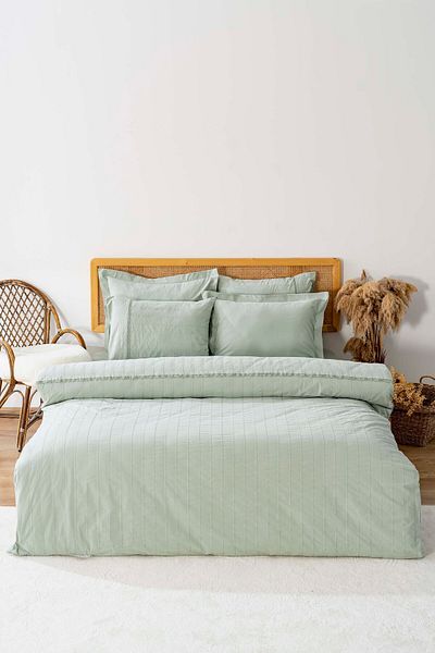 Rivaİstanbul Jasmin Mint Green Double 6 Piece Jacquard 100% Cotton Duvet Cover Set & Dowry Set