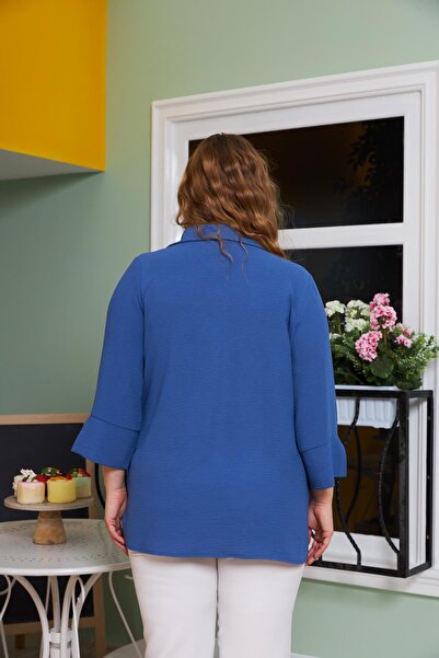 RMG Μπλούζα με κολάρο Indigo Plus Size