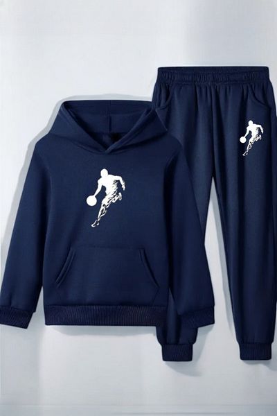 han elegant Seasonal Kangaroo Pocket Basketball Character Printed Tracksuit Set