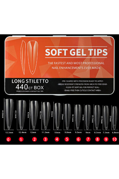 Beauty Box 440'lı Long Stiletto Soft Gel Tips Profesyonel Nail Art Hızlı Tırn...
