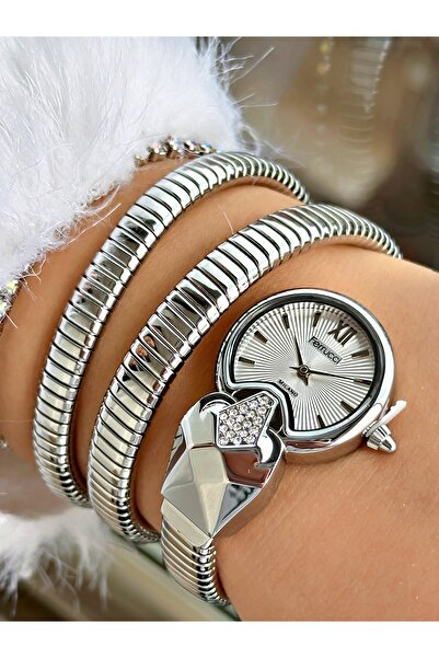 Ferrucci FERRUCCİ TAŞLI YILAN MODEL GÜMÜŞ METAL KADIN KOL SAATİ