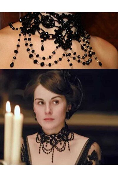 SHİNELİZE Siyah detaylı el yapımı victorian choker kolye, victorian choker kolye