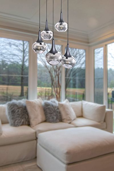 Fer Avize Fred Modern Decorative Black Color 5-Piece Pendant Lamp Glass Chandelier Living Room - Kitchen - Bedroom