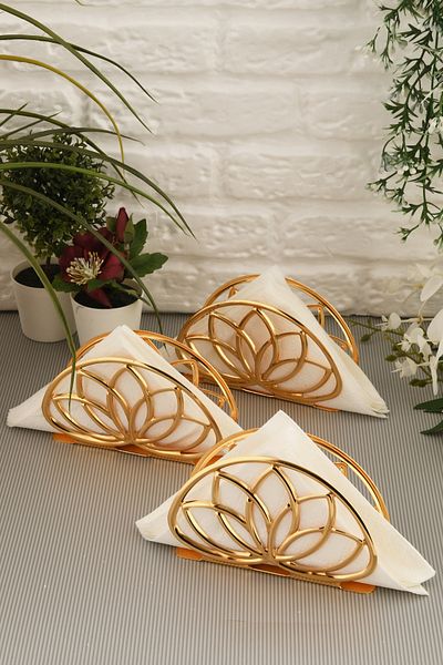 AKSESUAR EVRENİ Almar Lotus Napkin Holder Set of 3 Gold