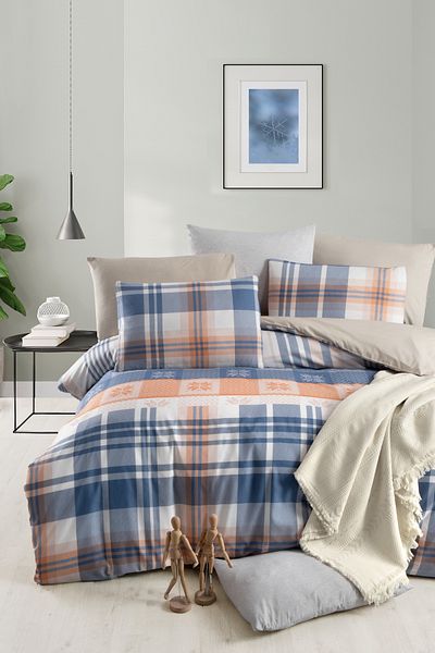 MyStory Home Set cuvertură dublă cu cearșafuri elastice în carouri