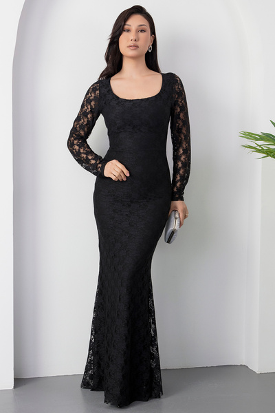 PULLIMM Kare Yaka Dantel Balık Elbise AP-3005