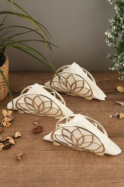 AKSESUAR EVRENİ Almar Lotus Napkin Holder Set of 3 Silver