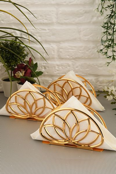 AKSESUAR EVRENİ Almar Lotus Napkin Holder Set of 3 Gold