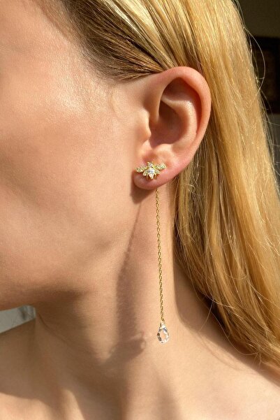 Spossy Silver Jewelry 925 Ayar Gümüş, Gold, Sallantılı Arı Küpe