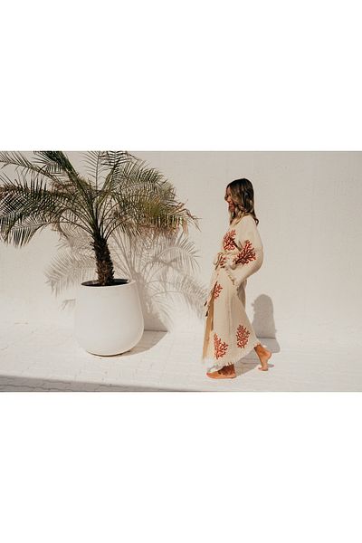 Pamukme COTTON KAFTAN- CORRALIUM DESIGN SUNSET RED