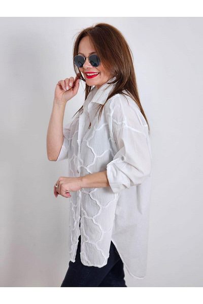 Felix Butik Feli̇x13300 Embossed Patterned Imported Cotton White Shirt