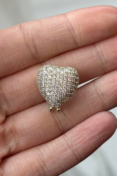 TAKIŞTIR Altın Renk Kalp Figürlü Taş Detaylı Ajda Charm / Kolye/ Bileklik Ucu