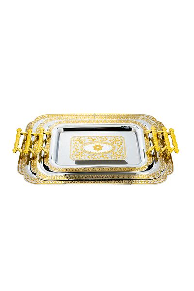 ALSAIF 3-pieces Serving Tray Set, Modern And Elegant Design That Adds Touch To Any Space, Chrome
