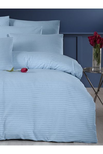 MyStory Home Lenjerie de pat, set cuvertură dublă cu cearșafuri (albastru satin)