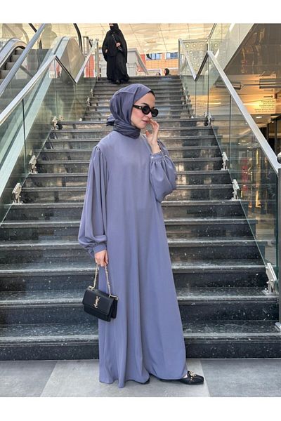NS Moda Retro Balloon Sleeve Dress - Gray Model-537
