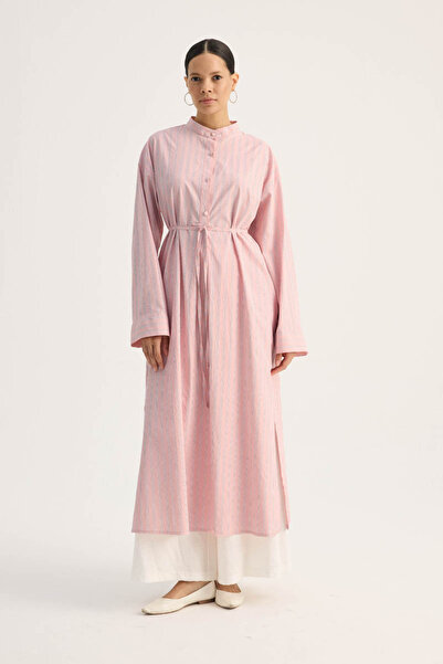 ZÜLAYS Çizgili Hakim Yaka Tunik Toz Pembe