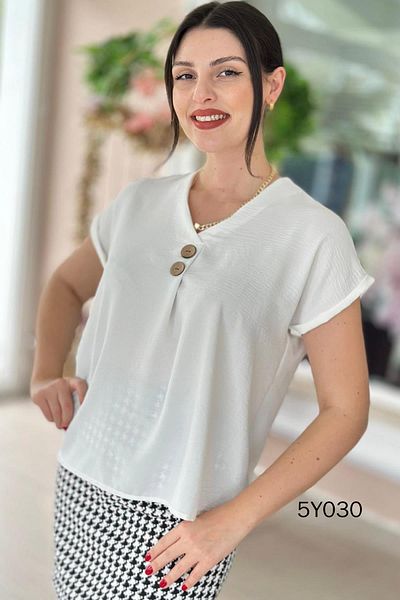 İnce Topuk Button Detail Aerobin Blouse 5Y030