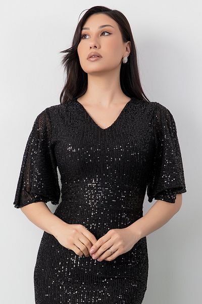 PULLIMM Φόρεμα με μακρύ παγιέτες με λαιμόκοψη V AP-3004