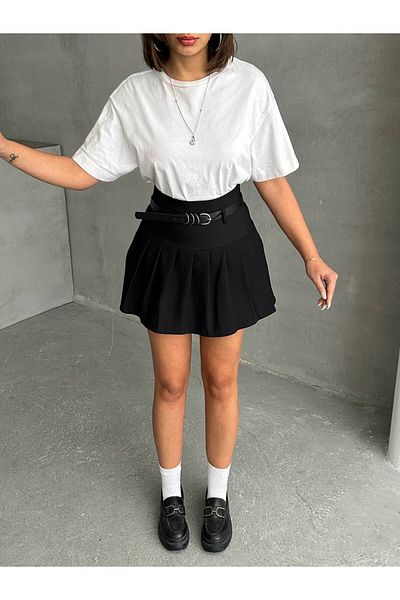 BE CHİC Fusta mini scurtă plisată unguent pentru femei G1340