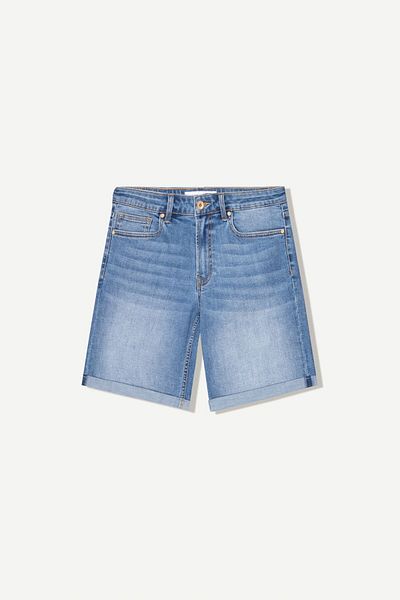 Bershka Denim Bermuda shorts with turn-up hems