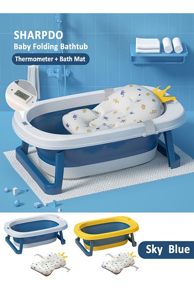 sharpdo Children's Folding Bathtub with Cushion and Thermometer