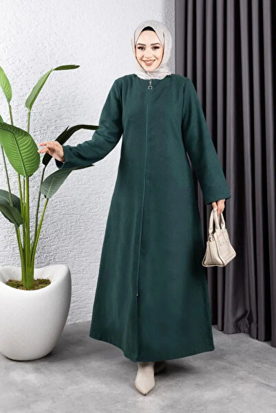 Mec Fashion Παλτό με γούνινο γιακά ΣΜΑΡΑΓΙΔΙΟ ΠΡΑΣΙΝΟ