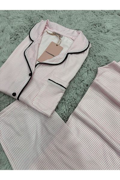 pijamaworld Short Sleeve under Long Front Button Thin Summer Cotton Pajama Set