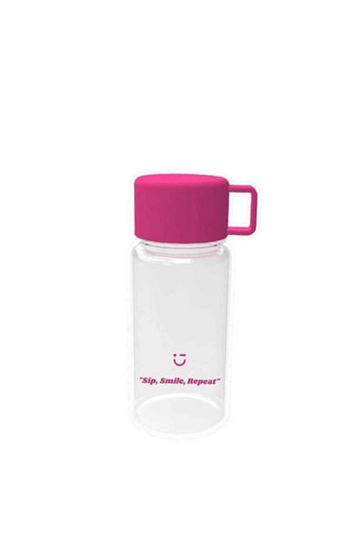 Miniso 390ml Single Colour Plastic Bottle with Handle - Pink