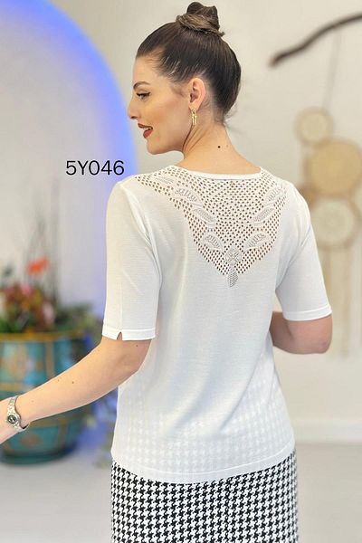 İnce Topuk V-Neck Openwork Mercerized Knitwear Blouse 5Y046