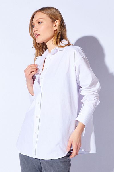 Manche White Women's Relaxed Cut 100% Cotton Poplin Shirt |   Mks 167238 -01