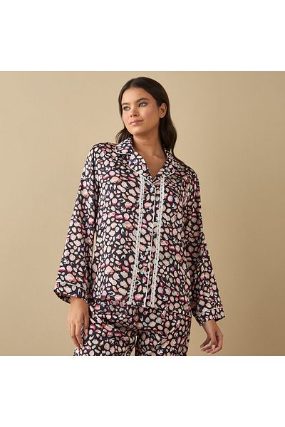 FAV All-Over Floral Print Laced Long Sleeve Shirt and Elasticated Pyjama Set